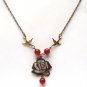 Antiqued Brass Flower Bird Red Agate Necklace