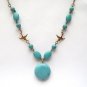 Antiqued Brass Bird Green Turquoise Necklace