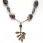Antiqued Brass Leaf Agate Cat Eye Necklace