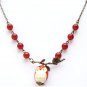Antiqued Brass Leaf Jade Porcelain Owl Necklace