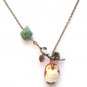 Antiqued Brass Branch Porcelain Owl Leaf Necklace
