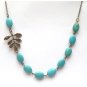 Antiqued Brass Leaf Green Turquoise Necklace