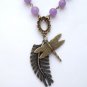 Antiqued Brass Butterfly Leaf Purple Jade Necklace