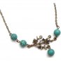 Antiqued Brass Branch Leaf Turquoise Necklace