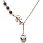 Antiqued Brass Leaf Black Agate Porcelain Owl Necklace