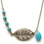 Antiqued Brass Leaf Green Turquoise Necklace