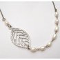 Silver Plated Brass Leaf White Pearl Necklace