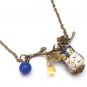 Antiqued Brass Leaf Blue Jade Quartz Porcelain Bird NecklaceFrom gemandmetal