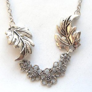 Silver Plated Brass Leaf Flower Necklace