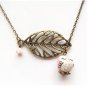 Antiqued Brass Leaf Porcelain Owl Necklace