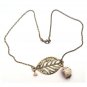 Antiqued Brass Leaf Porcelain Owl Necklace