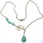 Antiqued Brass Leaf Turquoise Necklace