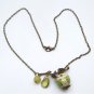 Antiqued Brass Leaf Quartz Jade Porcelain Owl Necklace