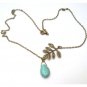 Antiqued Brass Leaf Green Turquoise Necklace