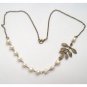 Antiqued Brass Leaf White Pearl NecklaceFrom gemandmetal