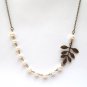 Antiqued Brass Leaf White Pearl NecklaceFrom gemandmetal