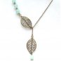 Antiqued Brass Leaf Blue Jade Necklace