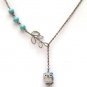 Antiqued Brass Leaf Turquoise Porcelain Owl Necklace