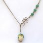 Antiqued Brass Leaf Green Jade Porcelain Owl Necklace