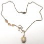 Antiqued Brass Leaf Quartz Porcelain Owl Necklace