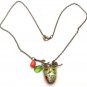 Antiqued Brass Leaf Coral Quartz Porcelain Owl Necklace