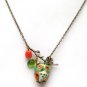 Antiqued Brass Leaf Coral Quartz Porcelain Owl Necklace