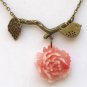 Antiqued Brass Branch Leaf Bird Flower Necklace
