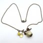 Antiqued Brass Leaf Quartz Jade Porcelain Owl Necklace