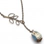 Antiqued Brass Leaf Porcelain Owl Necklace