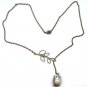 Antiqued Brass Leaf Porcelain Owl Necklace
