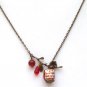 Antiqued Brass Branch Agate Quartz Porcelain Owl Necklace