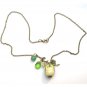 Antiqued Brass Leaf Jade Quartz Porcelain Owl Necklace