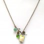 Antiqued Brass Leaf Jade Quartz Porcelain Owl Necklace