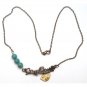 Antiqued Brass Branch Bird Turquoise Necklace