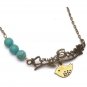Antiqued Brass Branch Bird Turquoise Necklace