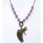 Antiqued Brass Butterfly Leaf Purple Jade Necklace