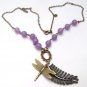 Antiqued Brass Butterfly Leaf Purple Jade Necklace