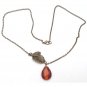 Antiqued Brass Leaf Cat Eye Necklace