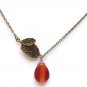 Antiqued Brass Leaf Cat Eye Necklace