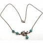 Antiqued Brass Branch Leaf Turquoise Necklace