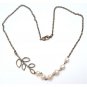 Antiqued Brass Leaf Fresh Water White Pearl Necklace