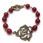 Antiqued Brass Flower Red Agate Bracelet
