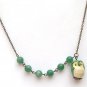 Antiqued Brass Green Turquoise Porcelain Owl Necklace