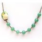 Antiqued Brass Green Porcelain Owl Jade Necklace