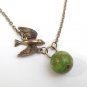 Antiqued Brass Swallow Turquoise Necklace