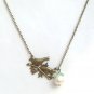 Antiqued Brass Bird Shell Quartz Necklace