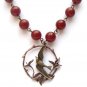 Antiqued Brass Bird Tree Red Agate NecklaceFrom gemandmetal