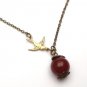 Antiqued Brass Bird Red Agate Necklace