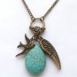 Antiqued Brass Wing Bird Flower Green Turquoise NecklaceFrom gemandmetal