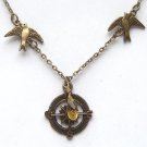 Antiqued Brass Bird Compass Quartz Necklace